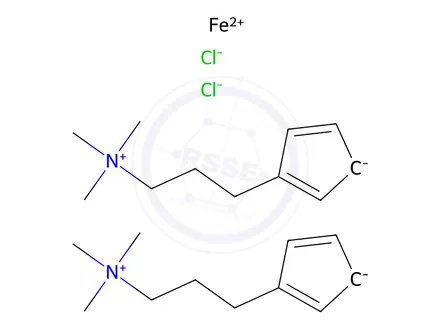 Chemical structure of 1,1'-Bis[3-(trimethylammonio)propyl]ferrocene Dichloride