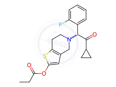 Chemical structure of 5-(2-Cyclopropyl-1-(2-fluorophenyl)-2-oxoethyl)-4,5,6,7-tetrahydrothieno[3,2-c]pyridin-2-yl propionate