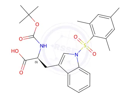 Chemical structure of N-α-(t-Butoxycarbonyl)-1-(2-mesitylenesulfonyl)-L-tryptophan