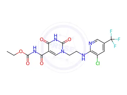 Chemical structure of Ethyl N-[1-(2-{[3-chloro-5-(trifluoromethyl)pyridin-2-yl]amino}ethyl)-2,4-dioxo-1,2,3,4-tetrahydropyrimidine-5-carbonyl]carbamate