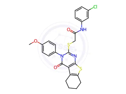 Chemical structure of N-(3-Chlorophenyl)-2-((3-(4-methoxyphenyl)-4-oxo-3,4,5,6,7,8-hexahydrobenzo[4,5]thieno[2,3-d]pyrimidin-2-yl)thio)acetamide