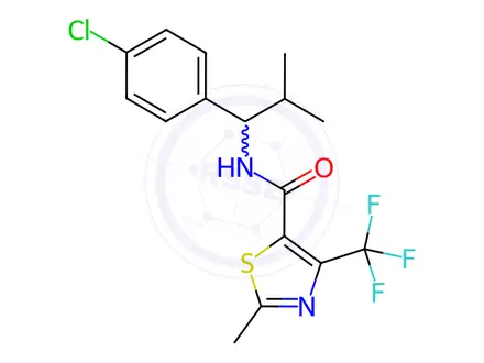 Chemical structure of N-[1-(4-Chlorophenyl)-2-methylpropyl]-2-methyl-4-(trifluoromethyl)-1,3-thiazole-5-carboxamide