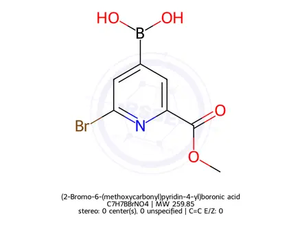 Chemical structure of (2-Bromo-6-(methoxycarbonyl)pyridin-4-yl)boronic acid