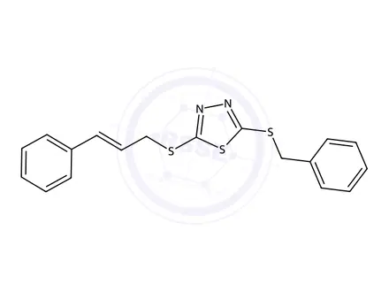Chemical structure of 2-(Benzylthio)-5-(cinnamylthio)-1,3,4-thiadiazole