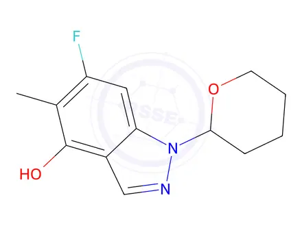 Chemical structure of 6-Fluoro-5-methyl-1-(tetrahydro-2H-pyran-2-yl)-1H-indazol-4-ol
