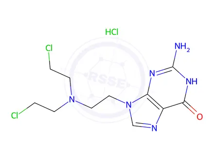 Chemical structure of 2-Amino-9-(2-(bis(2-chloroethyl)amino)ethyl)-1H-purin-6(9H)-one hydrochloride