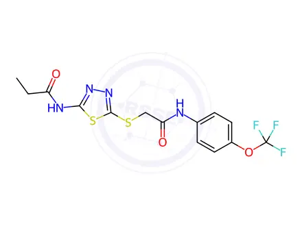 Chemical structure of N-(5-((2-Oxo-2-((4-(trifluoromethoxy)phenyl)amino)ethyl)thio)-1,3,4-thiadiazol-2-yl)propionamide