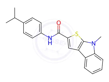 Chemical structure of N-(4-isopropylphenyl)-8-methyl-8H-thieno[2,3-b]indole-2-carboxamide