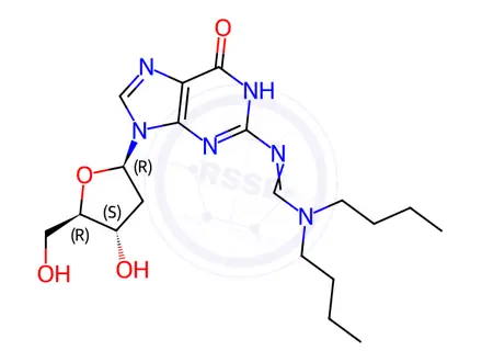Chemical structure of N,N-Dibutyl-N'-(9-((2R,4S,5R)-4-hydroxy-5-(hydroxymethyl)tetrahydrofuran-2-yl)-6-oxo-6,9-dihydro-1H-purin-2-yl)formimidamide