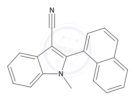 Chemical structure of 1-Methyl-2-(naphthalen-1-yl)-1H-indole-3-carbonitrile