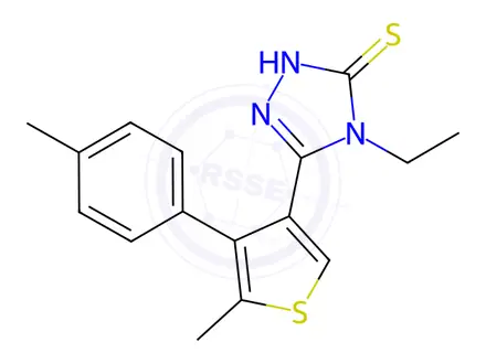 Chemical structure of 4-Ethyl-5-[5-methyl-4-(4-methylphenyl)thien-3-yl]-4H-1,2,4-triazole-3-thiol