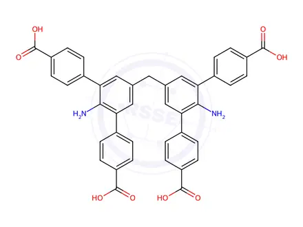 Chemical structure of 5',5''-methylenebis(2'-amino-[1,1':3',1'-terphenyl]-4,4'-dicarboxylic acid)