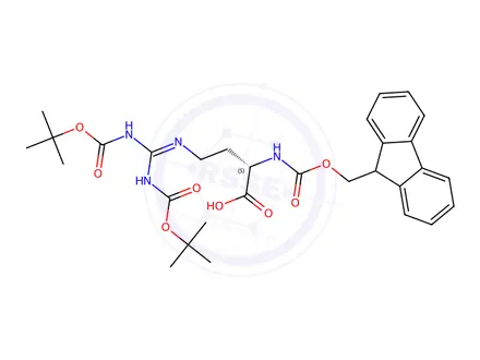 Chemical structure of 2-(FMOC-amino)-4-bis-boc-guanidino)-L-butyric Acid