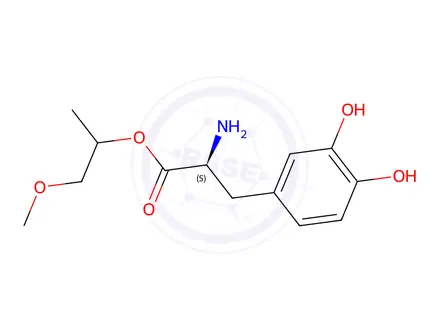 Chemical structure of 1-Methoxypropan-2-yl (2S)-2-amino-3-(3,4-dihydroxyphenyl)propanoate