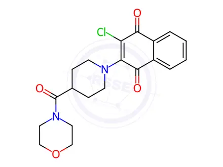 Chemical structure of 2-chloro-3-[4-(morpholinocarbonyl)piperidino]naphthoquinone