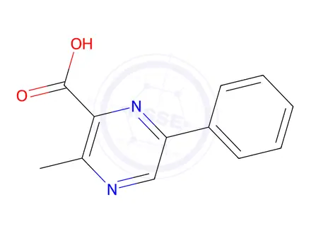 Chemical structure of 3-methyl-6-phenylpyrazine-2-carboxylic acid