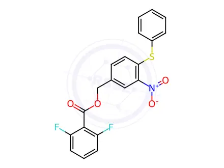 Chemical structure of 3-Nitro-4-(phenylthio)benzyl 2,6-difluorobenzoate