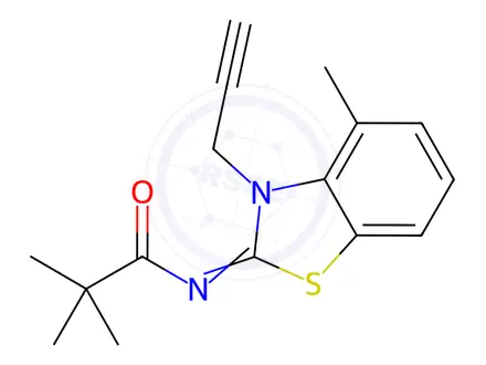 Chemical structure of N-(4-Methyl-3-(prop-2-yn-1-yl)benzo[d]thiazol-2(3H)-ylidene)pivalamide