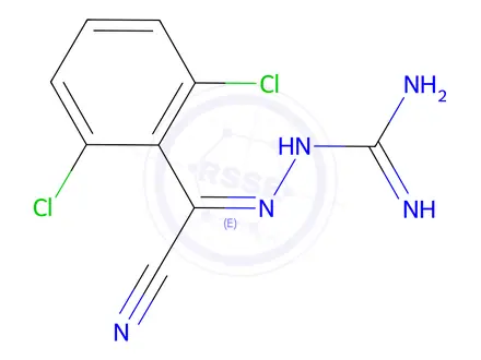 Chemical structure of (E)-N-Carbamimidoyl-2,6-dichlorobenzohydrazonoyl cyanide