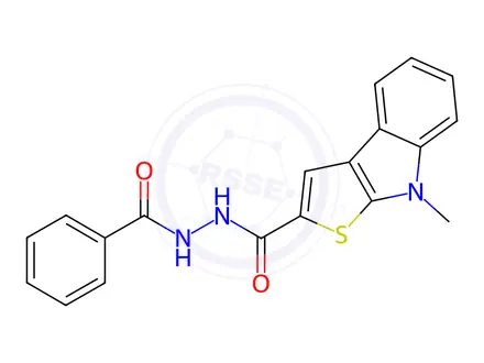 Chemical structure of N'-benzoyl-8-methyl-8H-thieno[2,3-b]indole-2-carbohydrazide