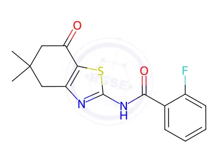 Chemical structure of N-(5,5-dimethyl-7-oxo-4,6-dihydro-1,3-benzothiazol-2-yl)-2-fluorobenzamide