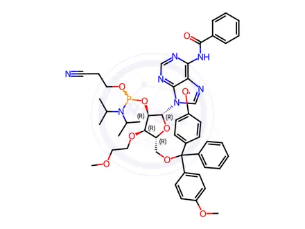 Chemical structure of 3'-O-MOE-A(Bz)-2'-CED-phosphoramidit