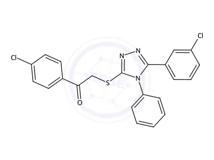 Chemical structure of 1-(4-Chlorophenyl)-2-((5-(3-chlorophenyl)-4-phenyl-4H-1,2,4-triazol-3-yl)thio)ethan-1-one