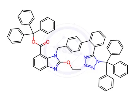 Chemical structure of Trityl 2-ethoxy-1-((2'-(1-trityl-1H-tetrazol-5-yl)-[1,1'-biphenyl]-4-yl)methyl)-1H-benzo[d]imidazole-7-carboxylate