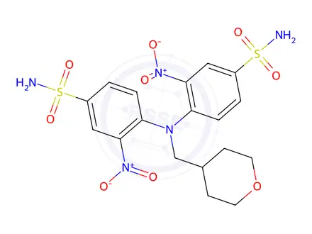 Chemical structure of 3-nitro-4-[(2-nitro-4-sulfamoylphenyl) [(oxan-4-yl)methyl]amino]benzene-1-sulfonamide