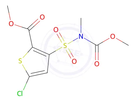 Chemical structure of Methyl 5-chloro-3-(N-(methoxycarbonyl)-N-methylsulfamoyl)thiophene-2-carboxylate