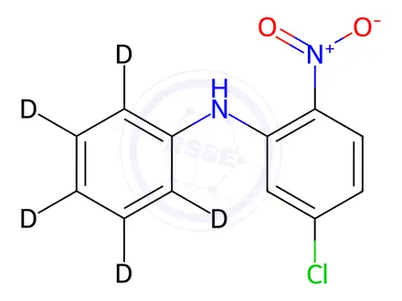Chemical structure of 129973-73-5 2-Nitro-5-chlorodiphenylamine-d5 5-Chloro-2-nitro-N-phenyl-benzenamine-d5 5-Chloro-2-nitro-N-phenylbenzenamine-d5 5-Chloro-2-nitro-diphenylamine-d5 5-Chloro-2-nitrodiphenylamine-d5