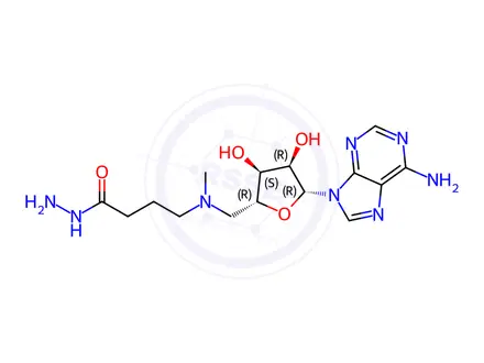 Chemical structure of 4-((((2R,3S,4R,5R)-5-(6-Amino-9H-purin-9-yl)-3,4-dihydroxytetrahydrofuran-2-yl)methyl)(methyl)amino)butanehydrazide