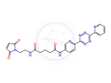Chemical structure of N1-(2-(2,5-dioxo-2,5-dihydro-1H-pyrrol-1-yl)ethyl)-N5-(6-(6-(pyridin-2-yl)-1,2,4,5-tetrazin-3-yl)pyridin-3-yl)glutaramide