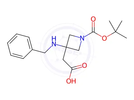 Chemical structure of 2-(3-(Benzylamino)-1-(tert-butoxycarbonyl)azetidin-3-yl)acetic acid