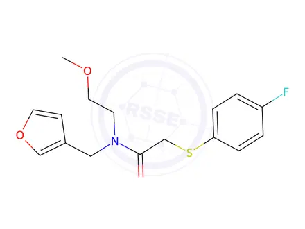 Chemical structure of 2-((4-Fluorophenyl)thio)-N-(furan-3-ylmethyl)-N-(2-methoxyethyl)acetamide