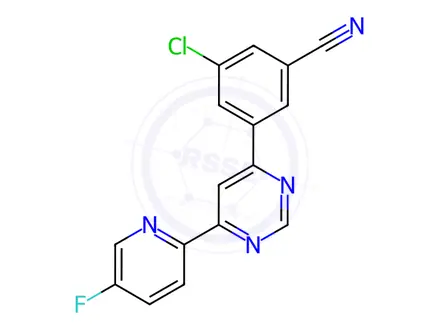 Chemical structure of Benzonitrile, 3-chloro-5-[6-(5-fluoro-2-pyridinyl)-4-pyrimidinyl]-
