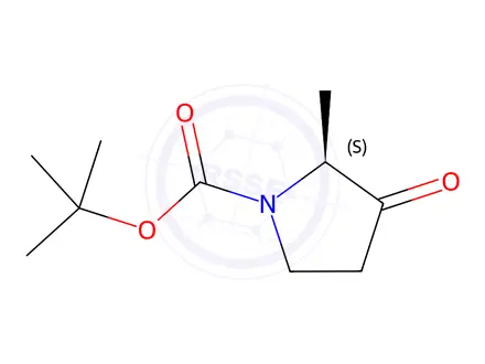 Chemical structure of 1-Pyrrolidinecarboxylic acid, 2-methyl-3-oxo-, 1,1-dimethylethyl ester, (2S)-