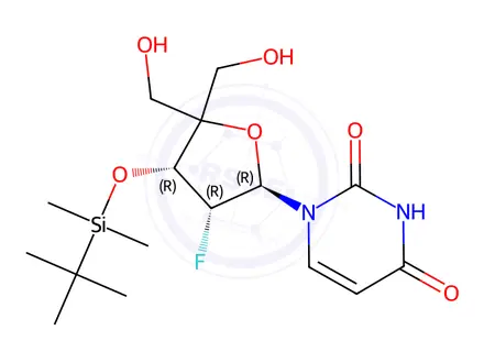 Chemical structure of Uridine, 2'-deoxy-3'-O-[(1,1-dimethylethyl)dimethylsilyl]-2'-fluoro-4'-C-(hydroxymethyl)-