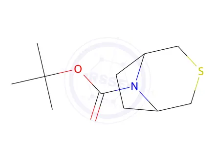 Chemical structure of 3-Thia-8-azabicyclo[3.2.1]octane-8-carboxylic acid, 1,1-dimethylethyl ester