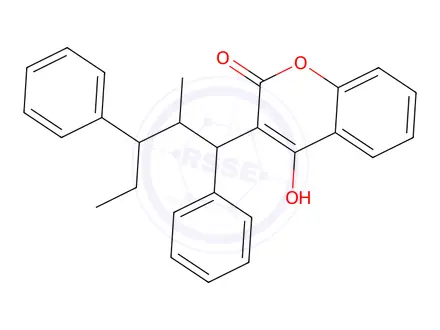 Chemical structure of 4-Hydroxy-3-(2-methyl-1,3-diphenylpentyl)-2H-1-benzopyran-2-one