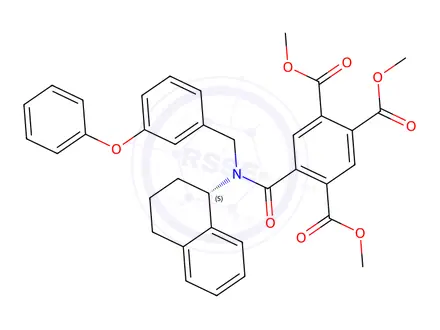 Chemical structure of trimethyl (S)-5-((3-phenoxybenzyl)(1,2,3,4-tetrahydronaphthalen-1-yl)carbamoyl)benzene-1,2,4-tricarboxylate