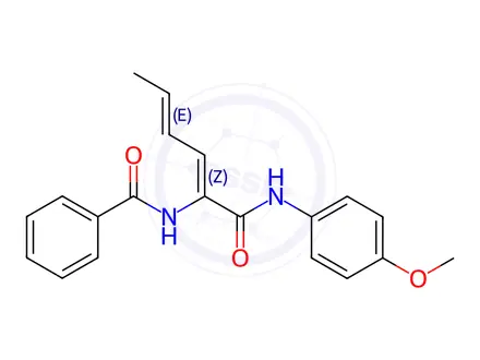 Chemical structure of Benzamide, N-[1-[[(4-methoxyphenyl)amino]carbonyl]-1,3-pentadienyl]-(9CI)