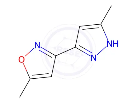Chemical structure of Isoxazole, 5-methyl-3-(5-methyl-1H-pyrazol-3-yl)-(9CI)