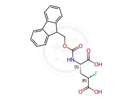 Chemical structure of (2S,4R)-2-({[(9H-fluoren-9-yl)methoxy]carbonyl}a mino)-4-fluoropentanedioic acid
