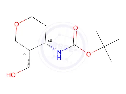 Chemical structure of Tert-butyl ((3R,4S)-3-(hydroxymethyl)tetrahydro-2H-pyran-4-yl)carbamate