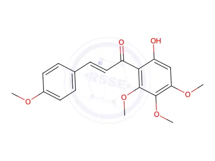 Chemical structure of (E)-1-(6-hydroxy-2,3,4-triMethoxyphenyl)-3-(4-Methoxyphenyl)prop-2-en-1-one