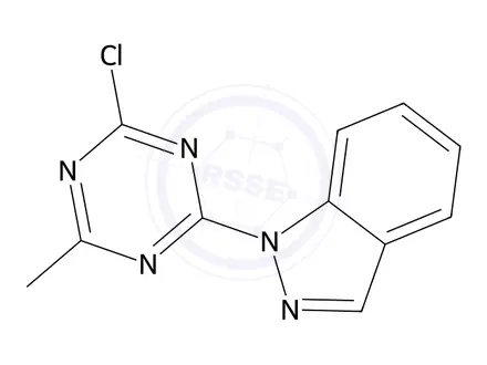 Chemical structure of 1-(4-chloro-6-methyl-1,3,5-triazin-2-yl)-1H-indazole