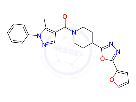 Chemical structure of (4-(5-(Furan-2-yl)-1,3,4-oxadiazol-2-yl)piperidin-1-yl)(5-methyl-1-phenyl-1H-pyrazol-4-yl)methanone