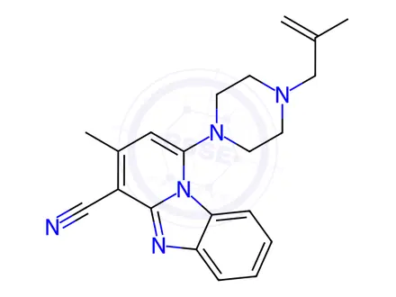 Chemical structure of 3-methyl-1-(4-(2-methylallyl)piperazin-1-yl)benzo[4,5]imidazo[1,2-a]pyridine-4-carbonitrile