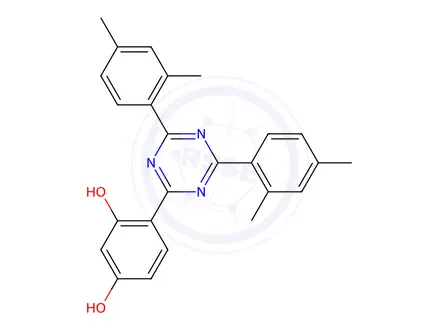 Chemical structure of 2-(2,4-Dihydroxyphenyl)-4,6-bis(2,4-dimethylphenyl)-1,3,5-triazine
